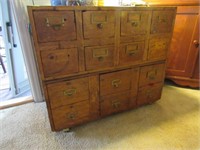 2 Section Oak Card Catalogue Cabinet: 14 Drawer