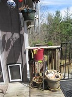Lot: Plant Stand, Planters, Wind Chimes, Hanging I