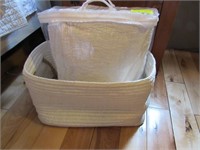 2 Pc.: White Quilted Coverlet & Fabric Basket