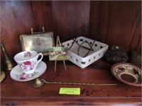 Lot: Cup/Saucer, Wooden Shoe, Painted Redware Bowl