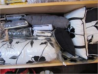 2 Shelves of Nice Bedding: Black/White, Pillows, G