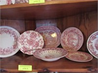 7 Pcs. Ironstone: Red Transfer Including Wedgwood