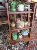 Mission Oak 3 Tier Shelf with Plants, Wood Candle