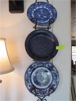 3 Pcs.: Flow Blue Plate Marked "Cyprus," Blue Tr