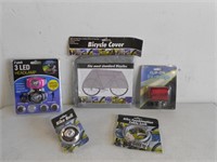 Brand new bicycle LED headlamps, cable lock, etc.