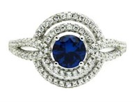 Elegant Blue & White Sapphire Halo Ring