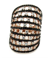 Rose Toned XL Black & White Designer Ring