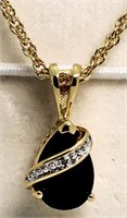 Genuine Pear Cut Onyx & Diamond Pendant