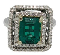 14kt Gold 4.24 ct Emerald & Diamond Ring