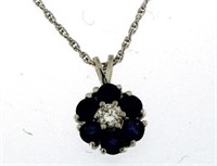 10kt Gold Sapphire & Diamond Flower Pendant