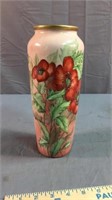 Pink hand painted floral vase