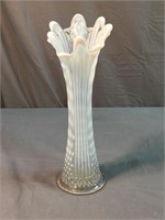 Diamond design white Carnival glass vase