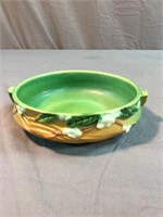Shallow floral green Roseville bowl