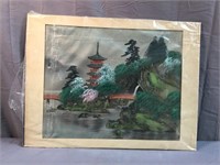 Beautiful Oriental painted fabric piece
