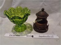 Vintage Grren Glass & Metal Lamp