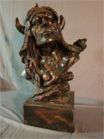 27" Tall Large Cast Metal Over Wood Indian Bust