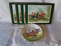 4 Vintage Fox Hunt Place Mats & Plate