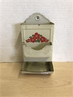 Vintage Tin Match Holder With Front Pocket