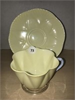 Shelley Teacup & Saucer - Yellow With Blue Handle