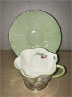 Shelley Teacup & Saucer - Green With Flowers