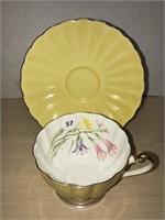 Shelley Teacup & Saucer - Yellow With Flowers