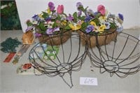 Group lot of 4 Hanging Baskets - 2 w/Faux