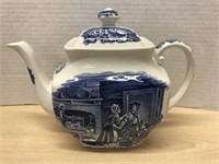 Liberty Blue Teapot Historical Colonial Scene