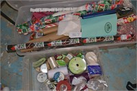 2 Totes of Christmas Items - Ribbon, Paper