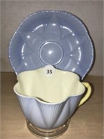 Shelley Teacup & Saucer - Blue With Yellow Handle