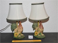 Lot of 2 Resin Rooster Lamps w/Shades