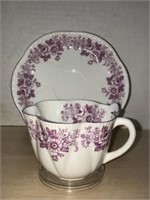 Shelley Teacup & Saucer - Purple Flowers
