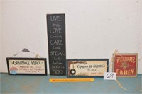 Lot of 4 Primitive Wall Hangings/Signs