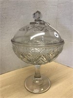 Diamond Medallion Pressed Glass Covered Compote