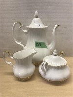 Royal Albert Val D’or Teapot, Cream & Sugar