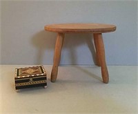 Wooden Stool and Box.
