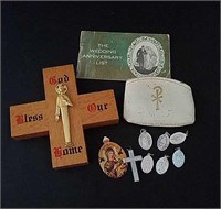 Wood and Metal Crucifix and Catholic Charms