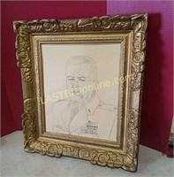 Gilded wooden frame pencil drawing