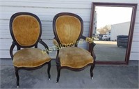 Antique Hand Crafted Chairs & Mirror