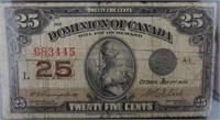 25c Dominion of Canada 1923 Shinplaster