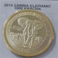 2014 1000 Kwacha Zambia Elephant Medallion