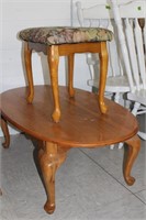 Oak Coffee Table and Oak Stool with Padded Seat
