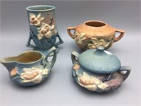 2 Roseville planters and cream and sugar