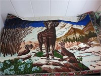 Felt Tapestry of Rams in Snowy Mountain Scene