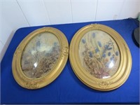 *Pair of Vintage Bubble Glass Framed Dried Foliage