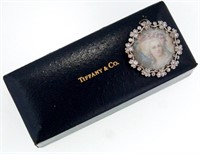 14kt Tiffany portrait brooch w diamonds