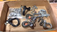 Box of Clevises, Chain Hooks, Clips, Etc.