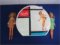 Francie Doll Case w/(2) Barbies & Clothes