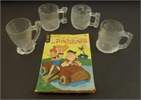 * Lot of 4 Flintstone Glasses & 1968 1st Edition