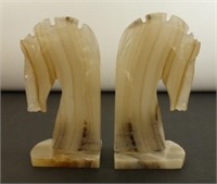 Vintage Horsehead Bookends: Carved Striped
