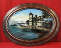 Vintage Reverse Painting on Convex Glass